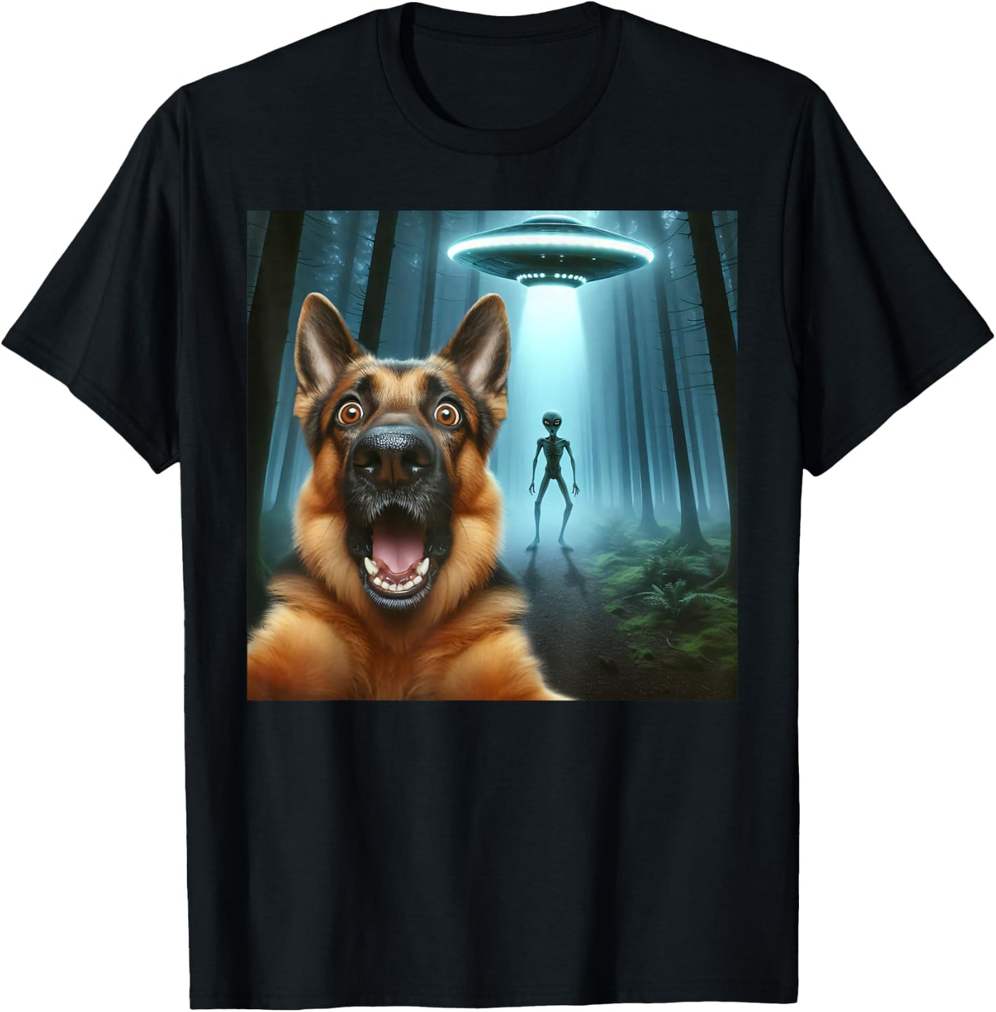 German shepherd Selfie alien UFO funny German shepherd mom T-Shirt - T-Shirt | Black