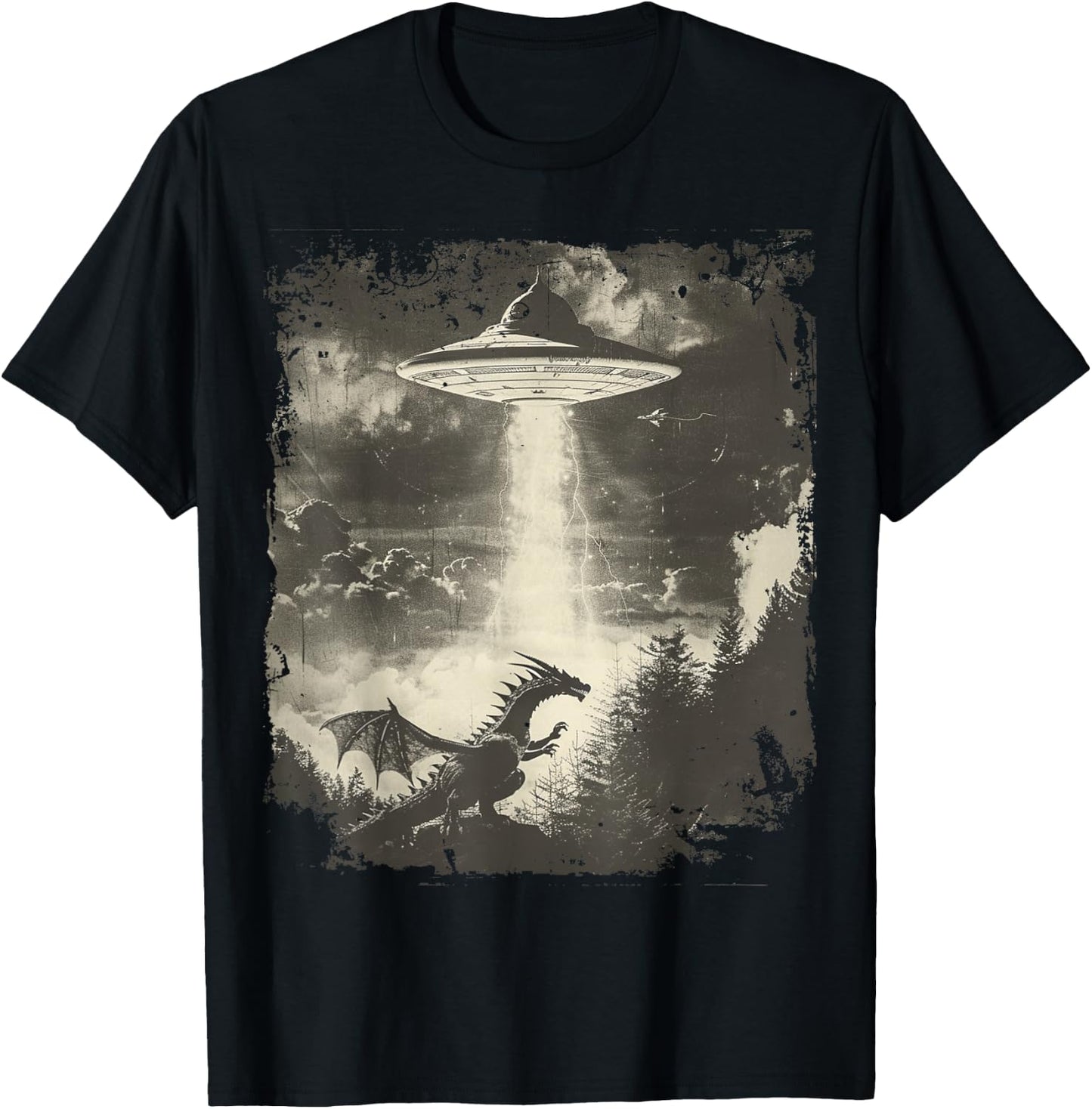 Fantasy Dragon Retro Art Sci-Fi Alien Ufo T-Shirt - T-Shirt | Black