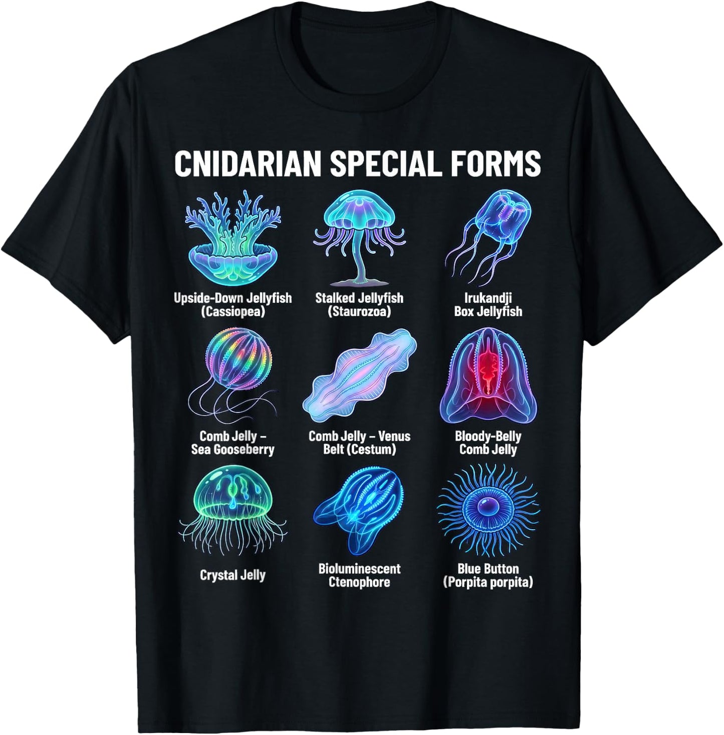 Cnidarian Special Forms Jellyfish & Comb Jelly Species Chart T-Shirt - T-Shirt | Black