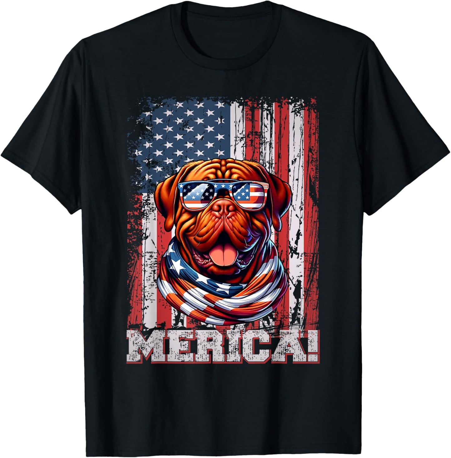 Dogue de Bordeaux Dog Lover US Flag 4th Of July Patriotic T-Shirt - T-Shirt | Black