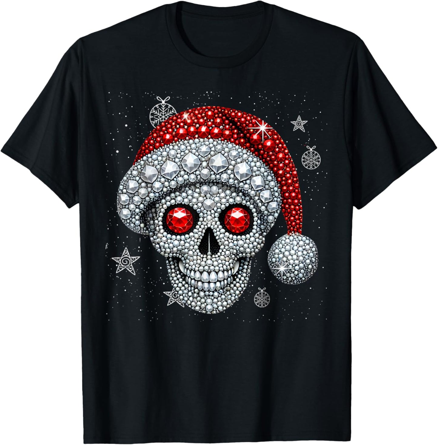 Sugar Skull with Santa Hat Christmas Pajama Xmas T-Shirt - T-Shirt | Black
