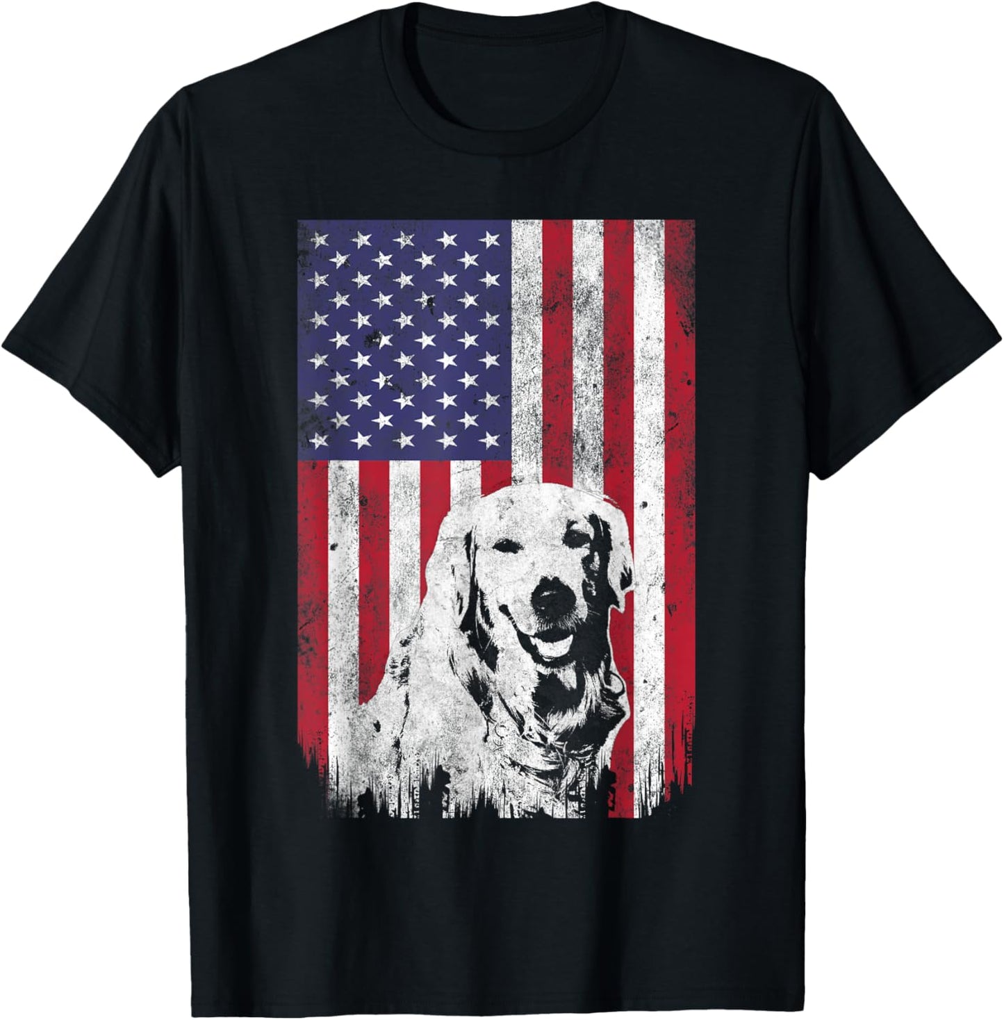 4th Of July Golden Retriever American Flag T Shirt Patriotic Women Kids Men T-Shirt - T-Shirt | Black