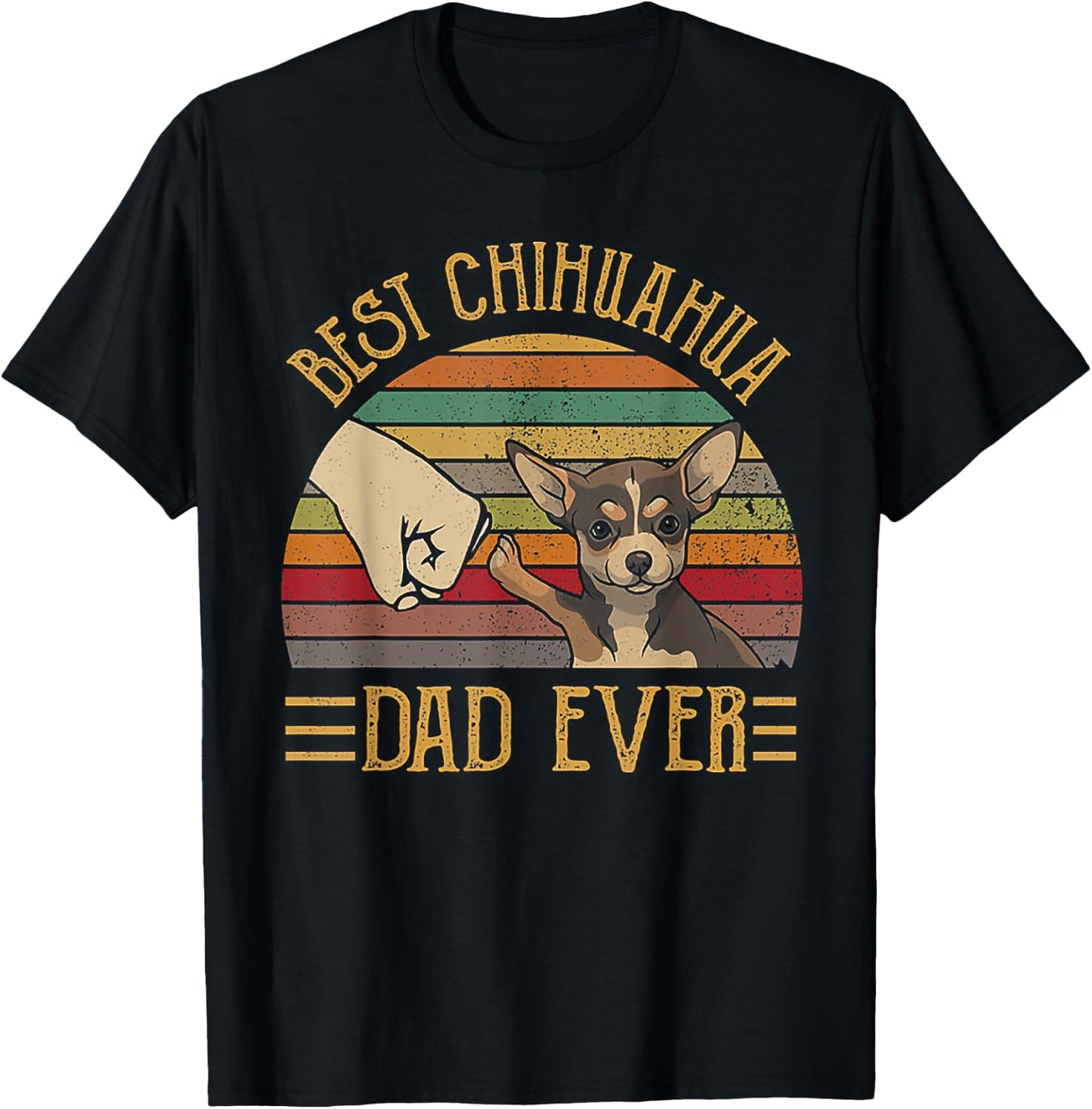 Best Chihuahua Dad Ever Retro Vintage Sunset T-Shirt - T-Shirt | Black
