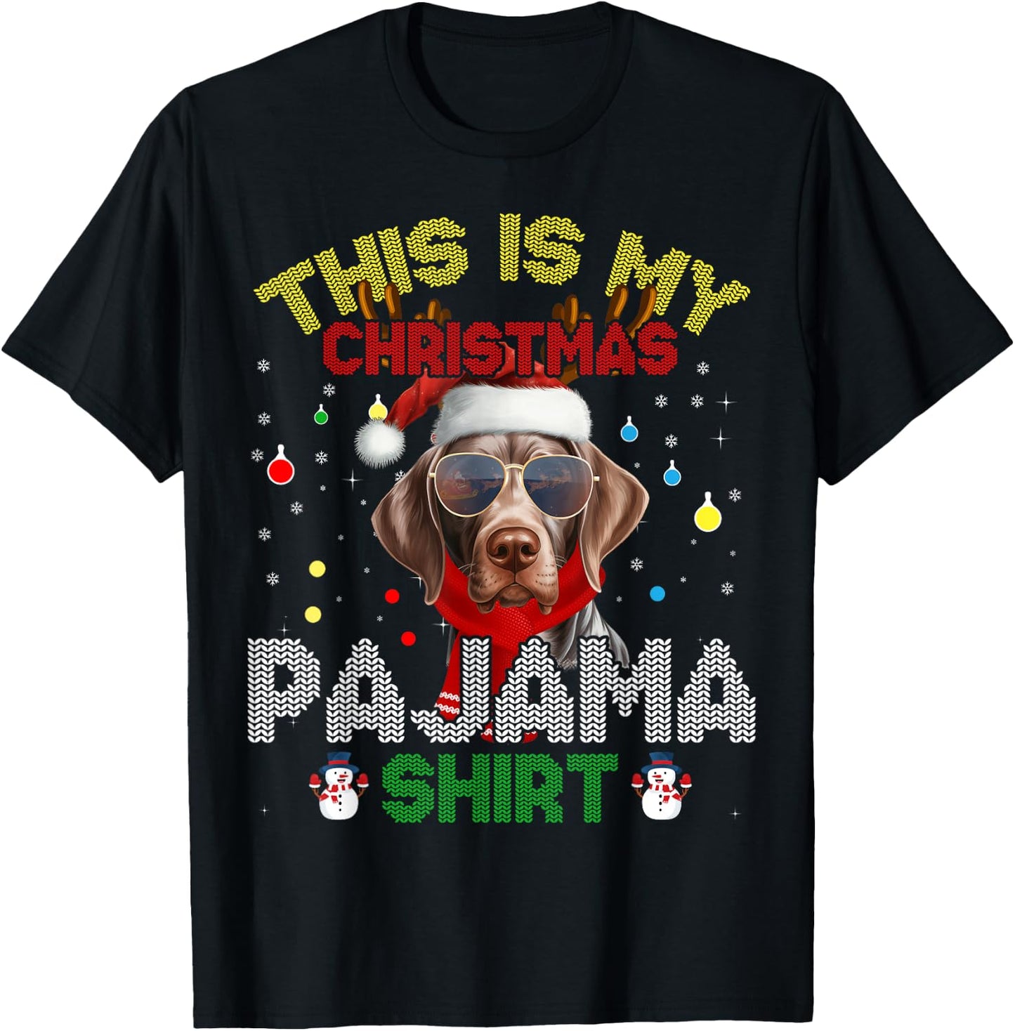 German Shorthaired Pointer Christmas Pajama Xmas Matching T-Shirt - T-Shirt | Black