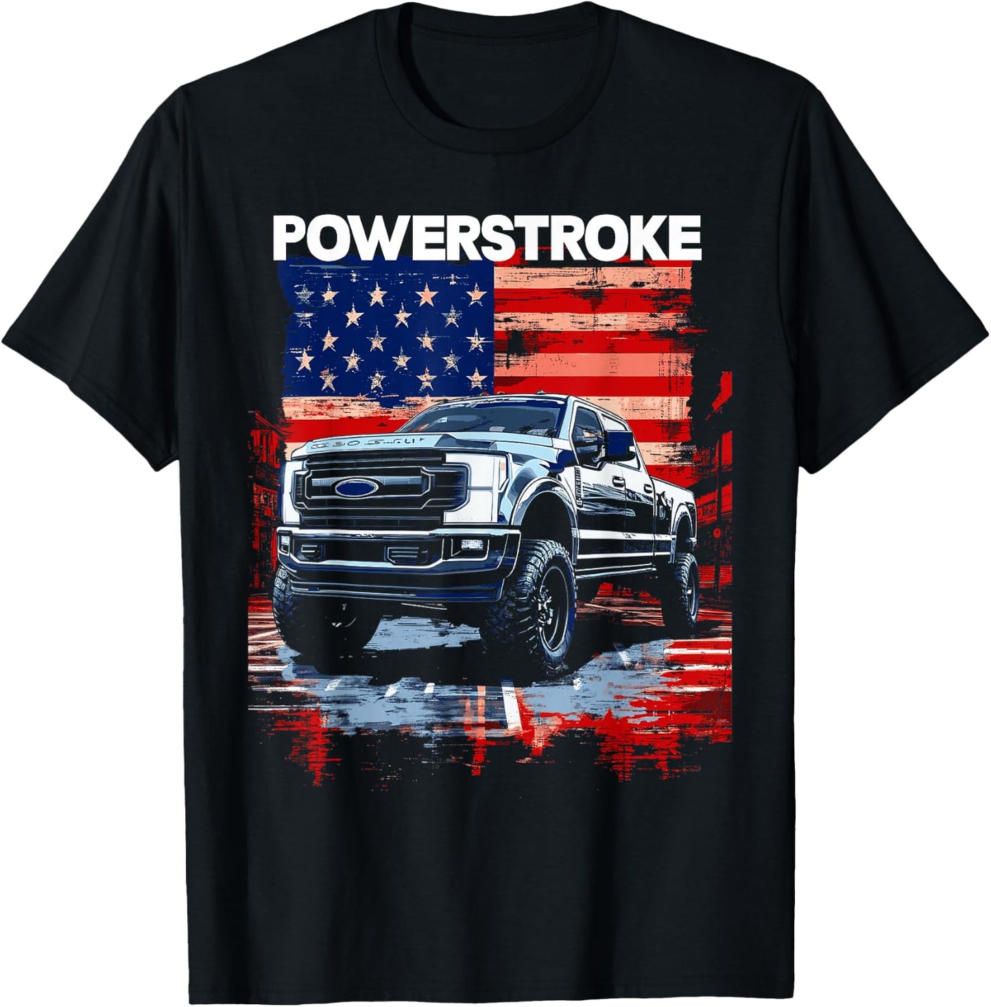 Powerstroke Single Cab Truck American Flag New Body Style T-Shirt - T-Shirt | Black