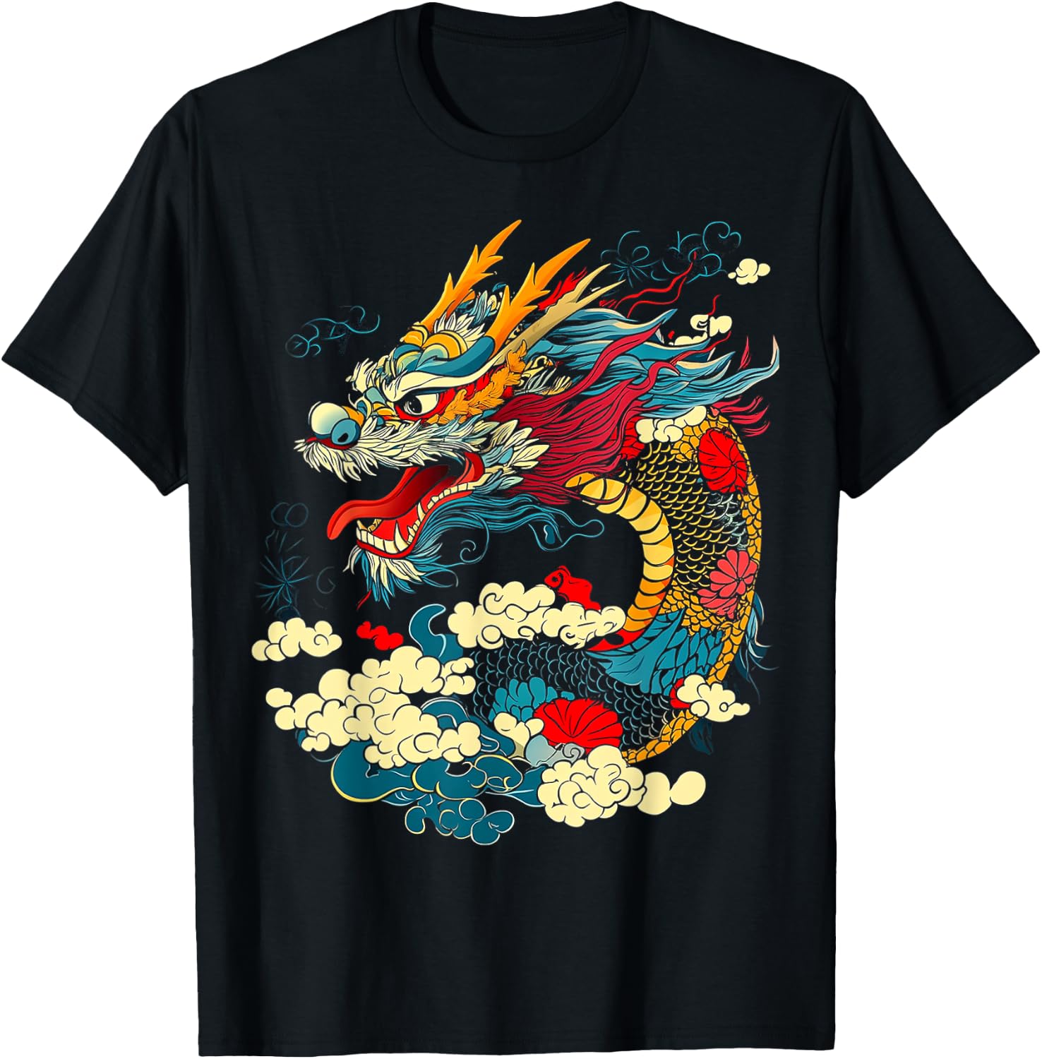 Asian Dragon Motif Mythical Art Asian Dragon T-Shirt - T-Shirt | Black