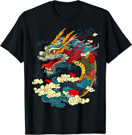 Asian Dragon Motif Mythical Art Asian Dragon T-Shirt - T-Shirt | Black