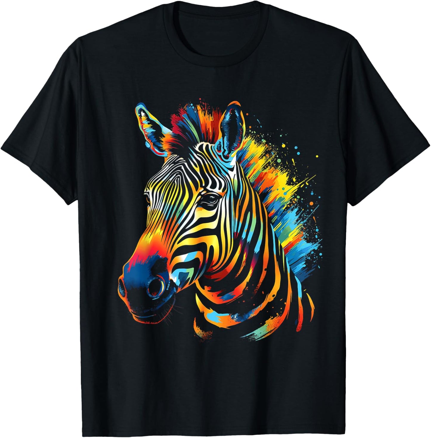 Zebra Colorful Animal Motif Art Zebra T-Shirt - T-Shirt | Black