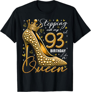 93 Year Old Gifts High Heels Stepping Into My 93rd Birthday T-Shirt - T-Shirt | Black