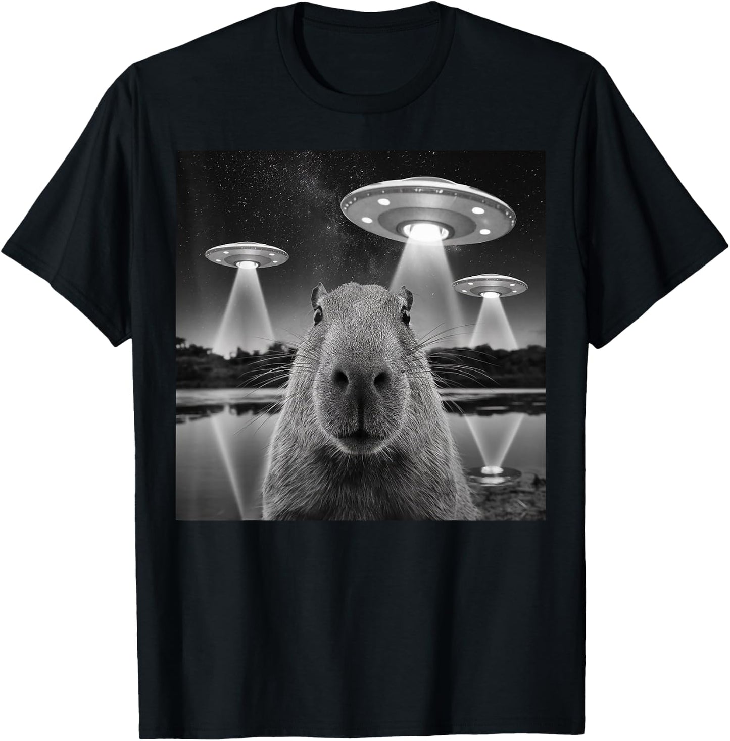 Capybara Selfie Alien UFO Gifts Men Women, Kid, Rodent Lover T-Shirt - T-Shirt | Black