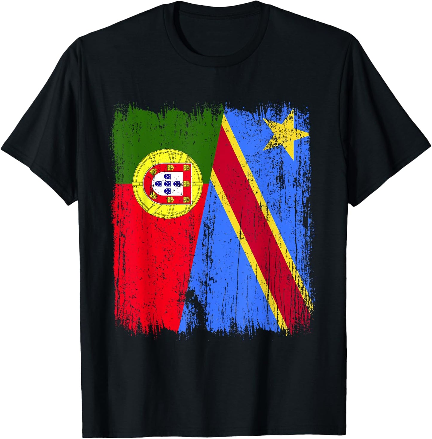 Portugal Congo Half Flag Portuguese Congolese Pride Jersey T-Shirt - T-Shirt | Black