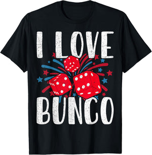 I Love Bunco Dice Game 4th of July Fireworks USA Patriotic T-Shirt - T-Shirt | Black