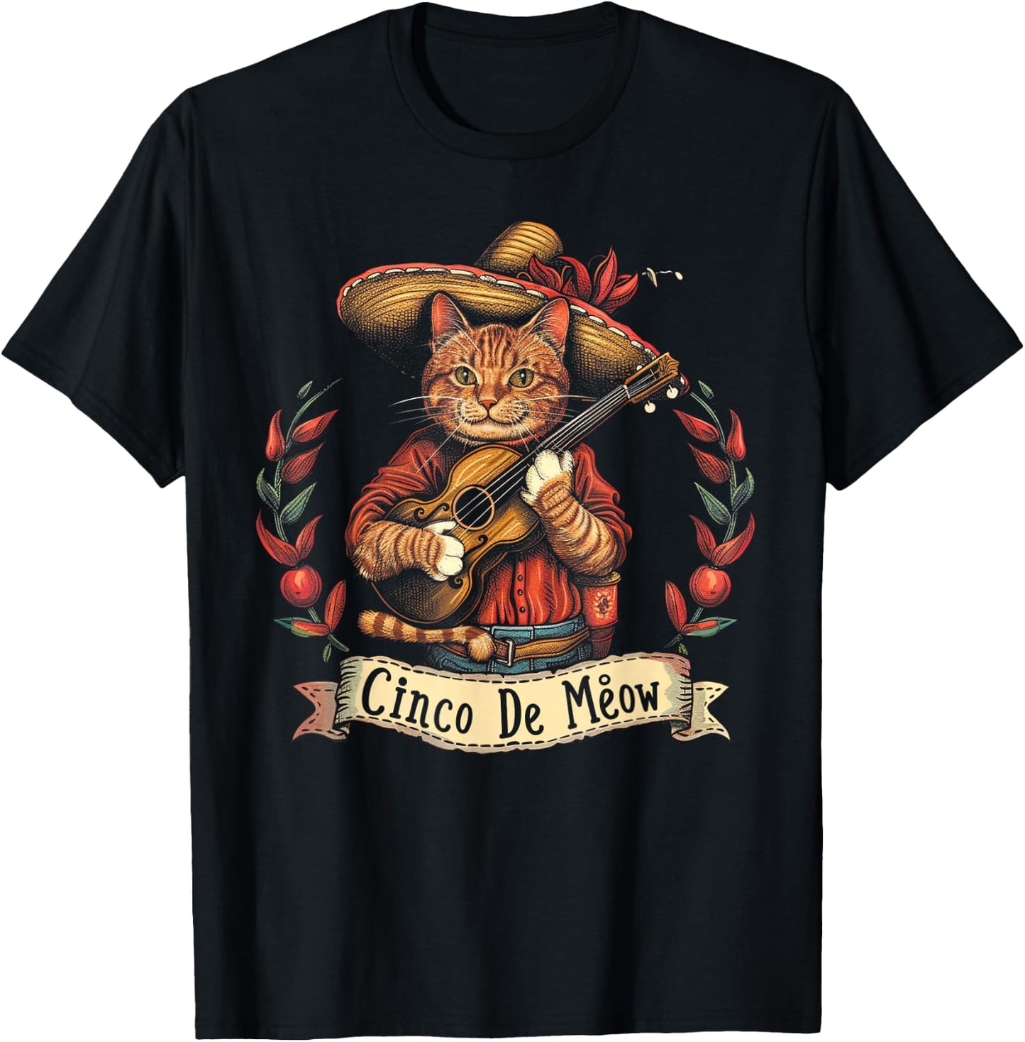 Cat - Cinco De Meow Mayo Mexican Fiesta T-Shirt - T-Shirt | Black