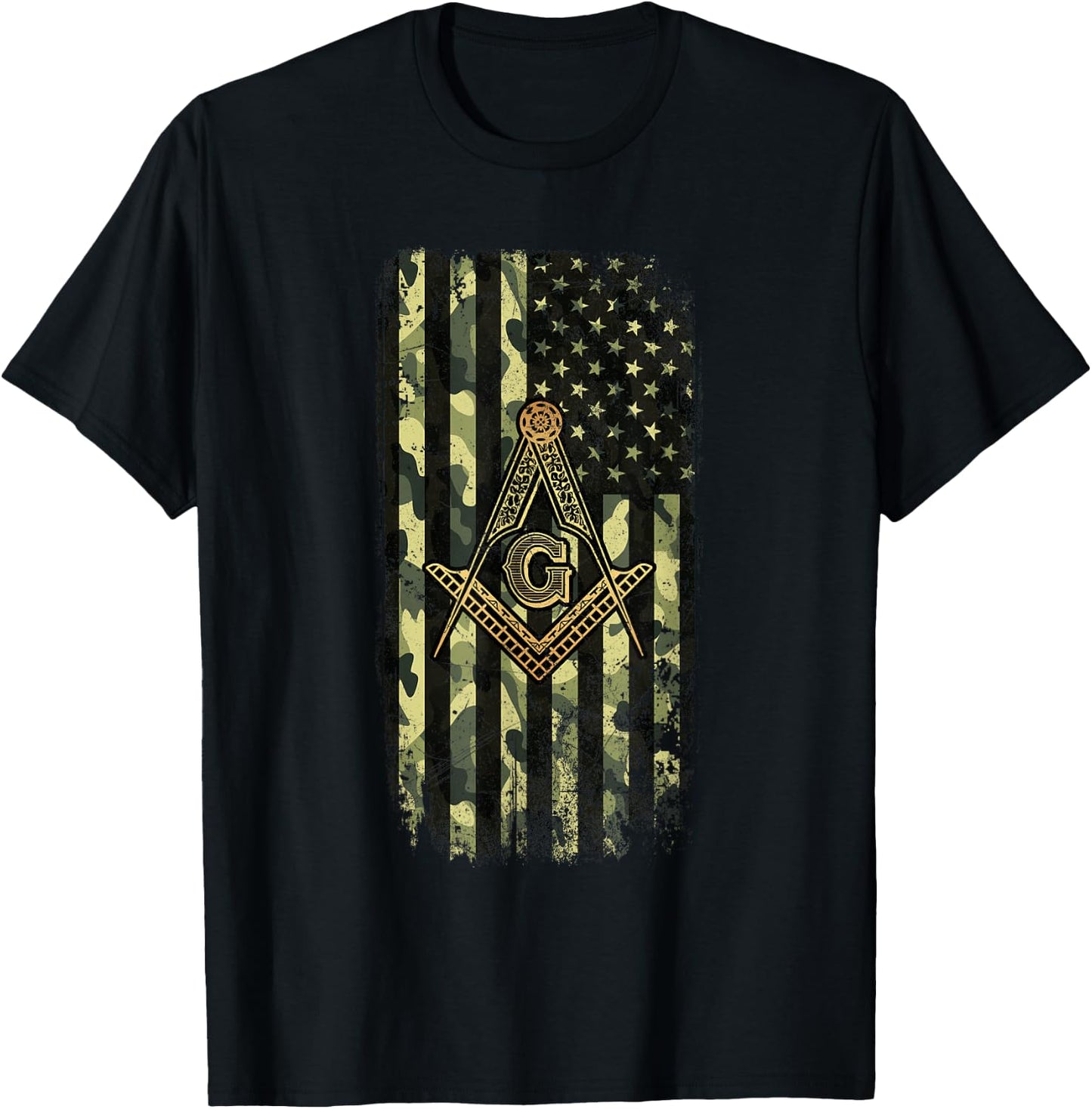 Masonic Camo American Flag - Freemason T-Shirt - T-Shirt | Black