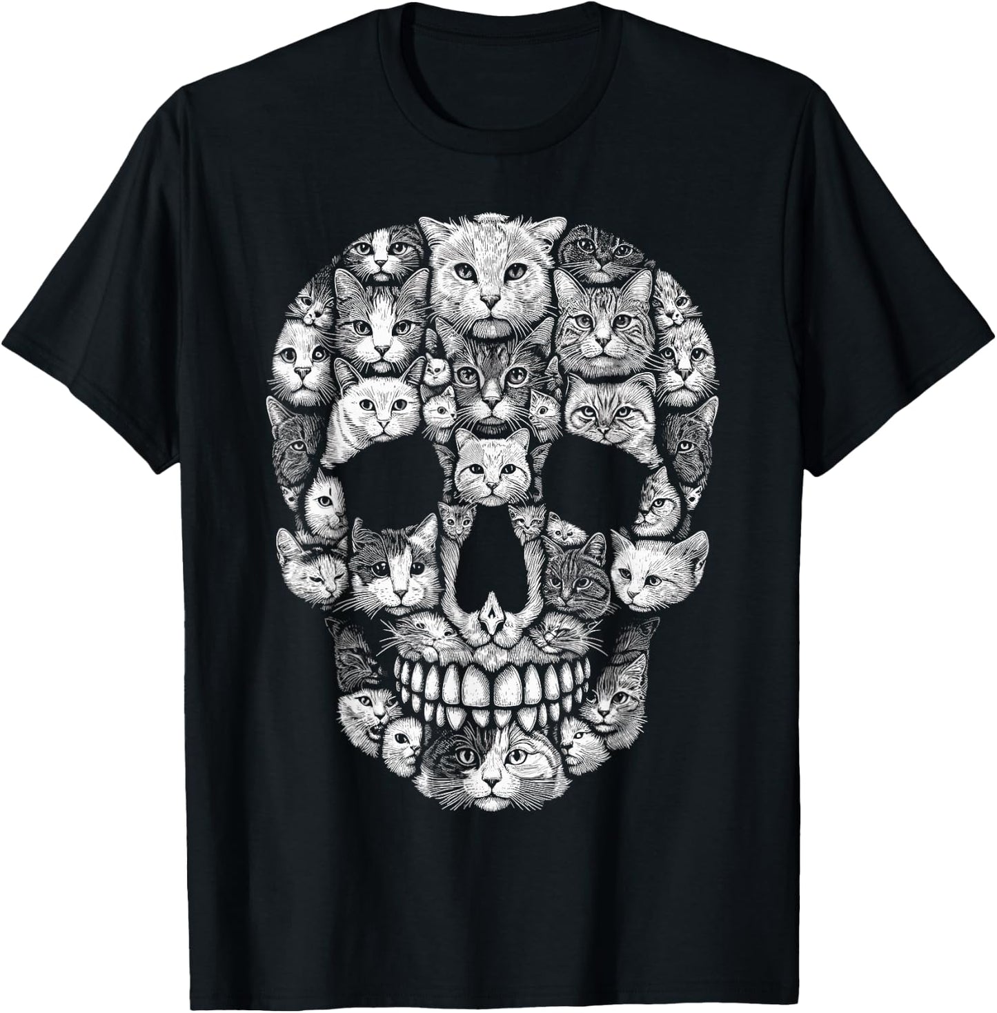 Cat Skull Kitty Skeleton Halloween Costume Cat Women Kids T-Shirt - T-Shirt | Black