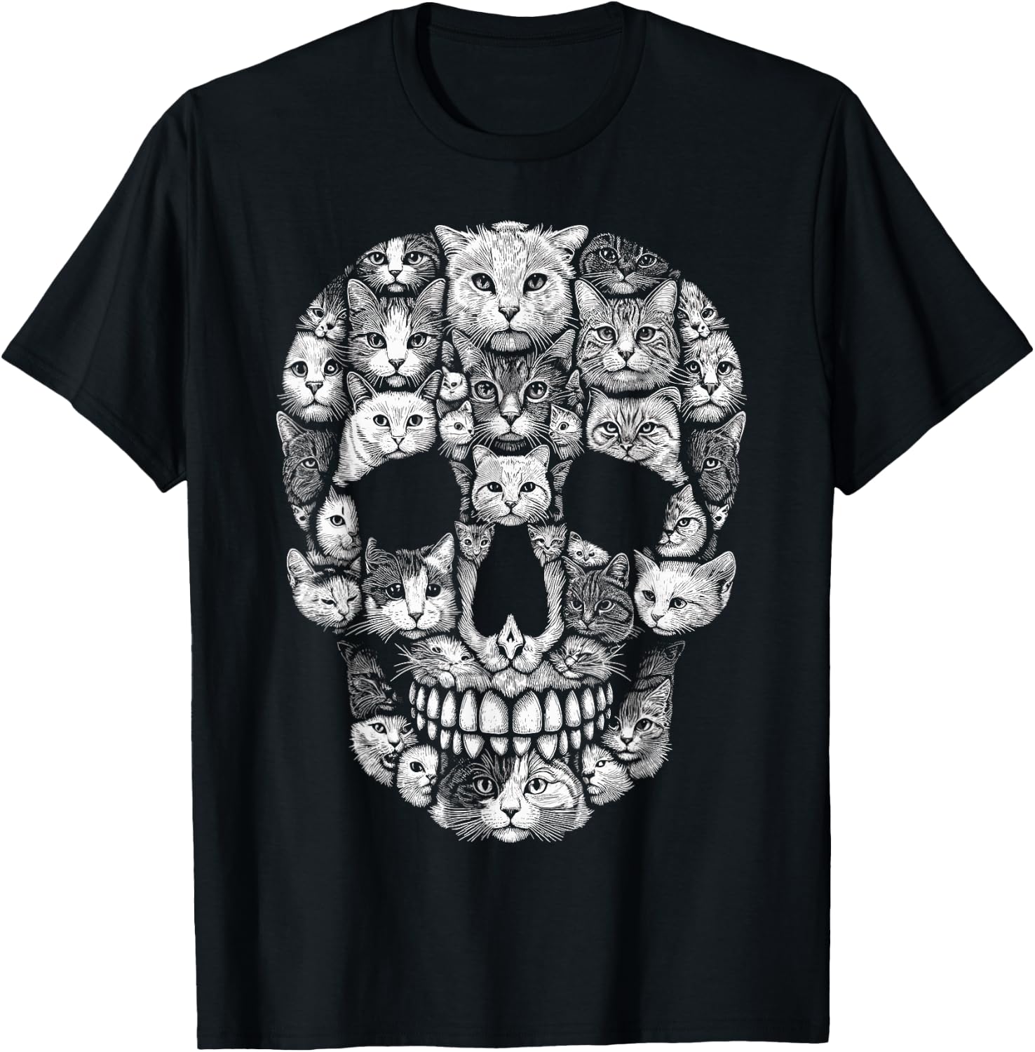Cat Skull Kitty Skeleton Halloween Costume Cat Women Kids T-Shirt - T-Shirt | Black
