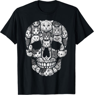 Cat Skull Kitty Skeleton Halloween Costume Cat Women Kids T-Shirt - T-Shirt | Black