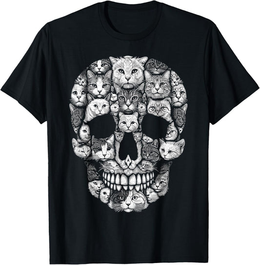 Cat Skull Kitty Skeleton Halloween Costume Cat Women Kids T-Shirt - T-Shirt | Black