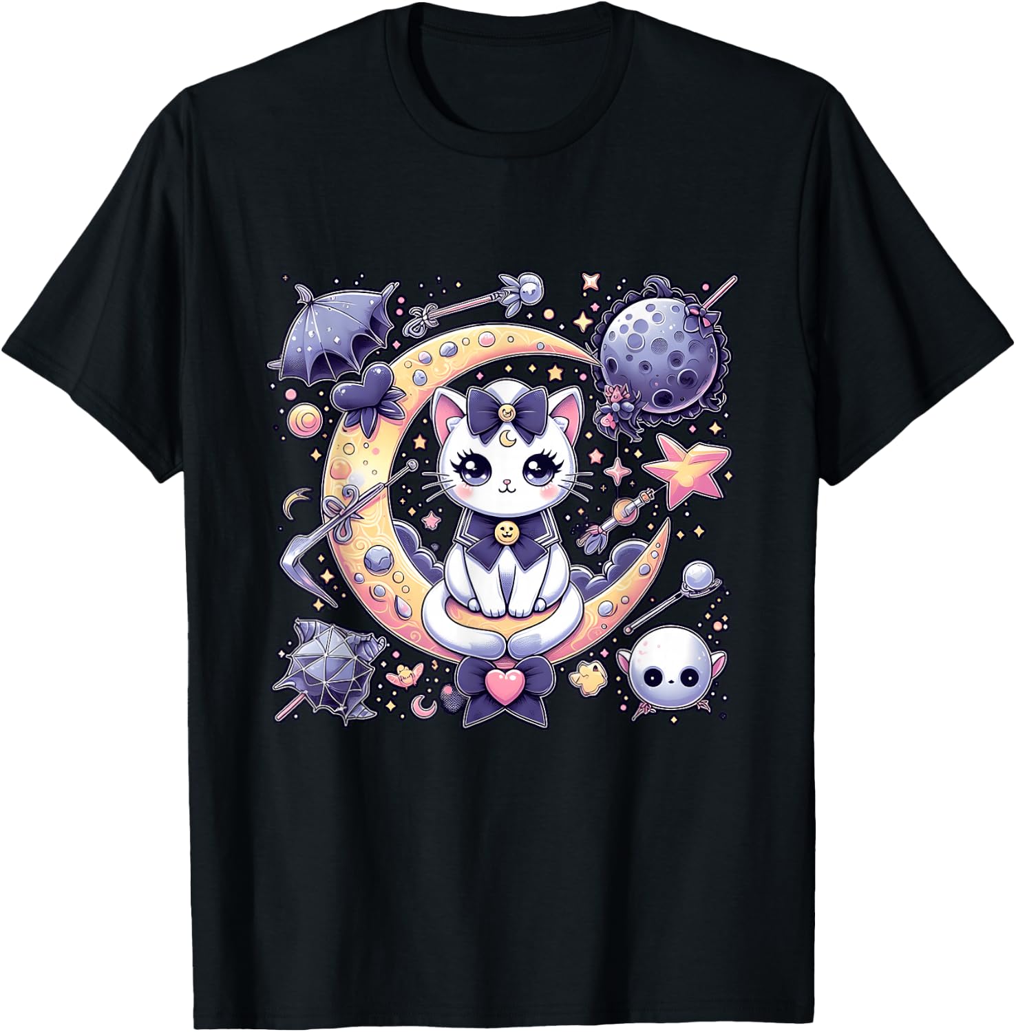 Sailor Meow Cute Moon Cat Space Magic Gothic Halloween T-Shirt - T-Shirt | Black