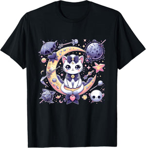 Sailor Meow Cute Moon Cat Space Magic Gothic Halloween T-Shirt - T-Shirt | Black