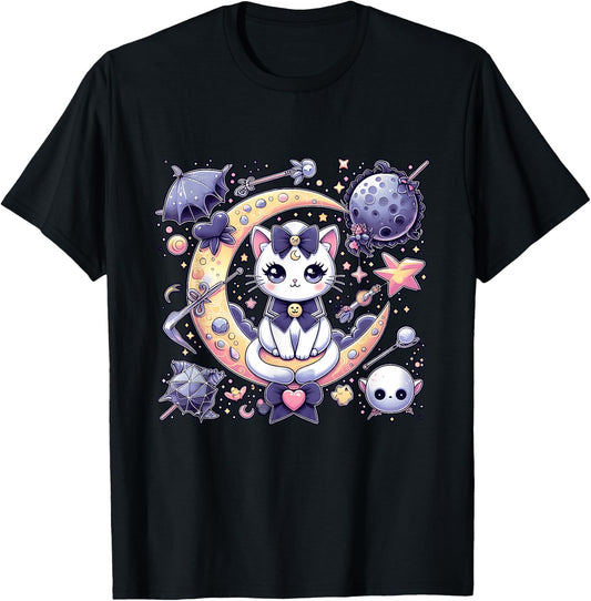 Sailor Meow Cute Moon Cat Space Magic Gothic Halloween T-Shirt - T-Shirt | Black