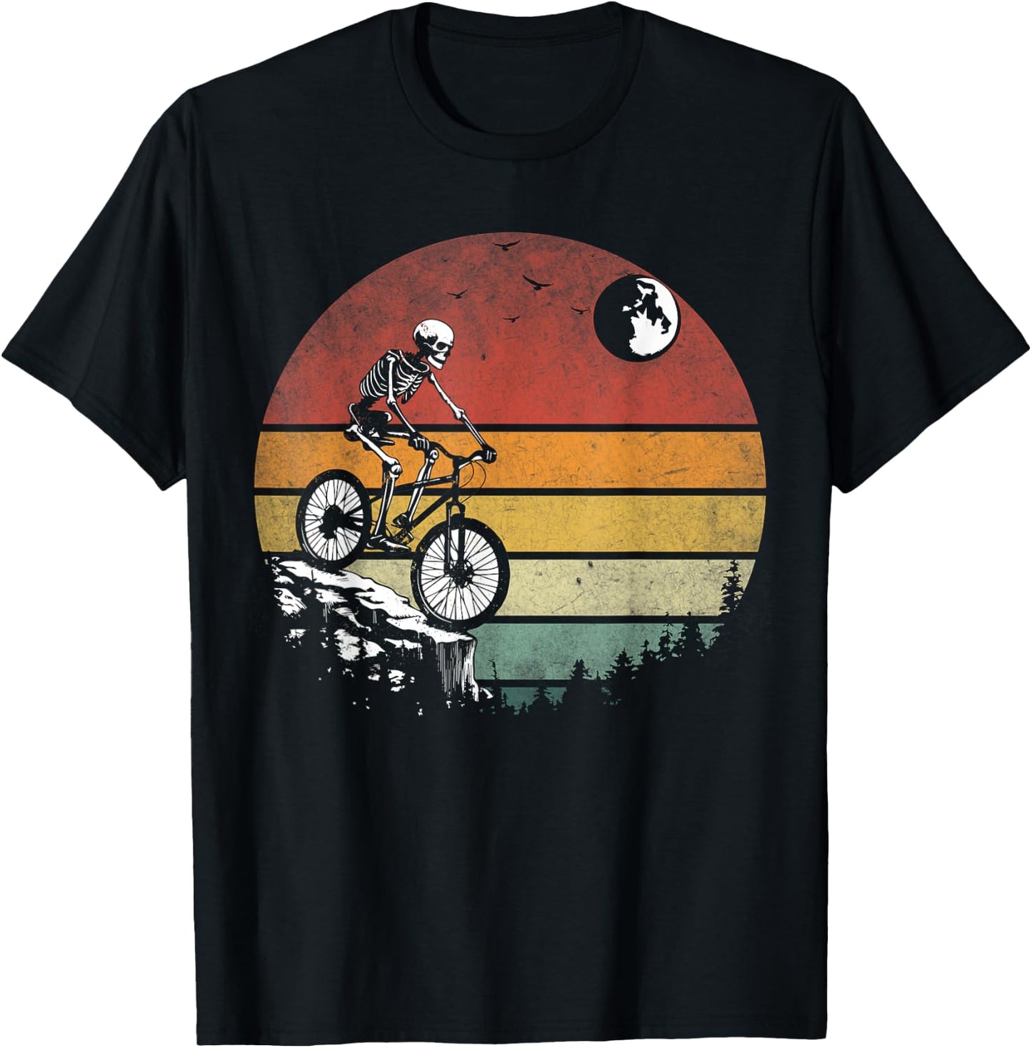Skeleton Riding Bicycle Vintage Mountain Biking Skeleton T-Shirt - T-Shirt | Black