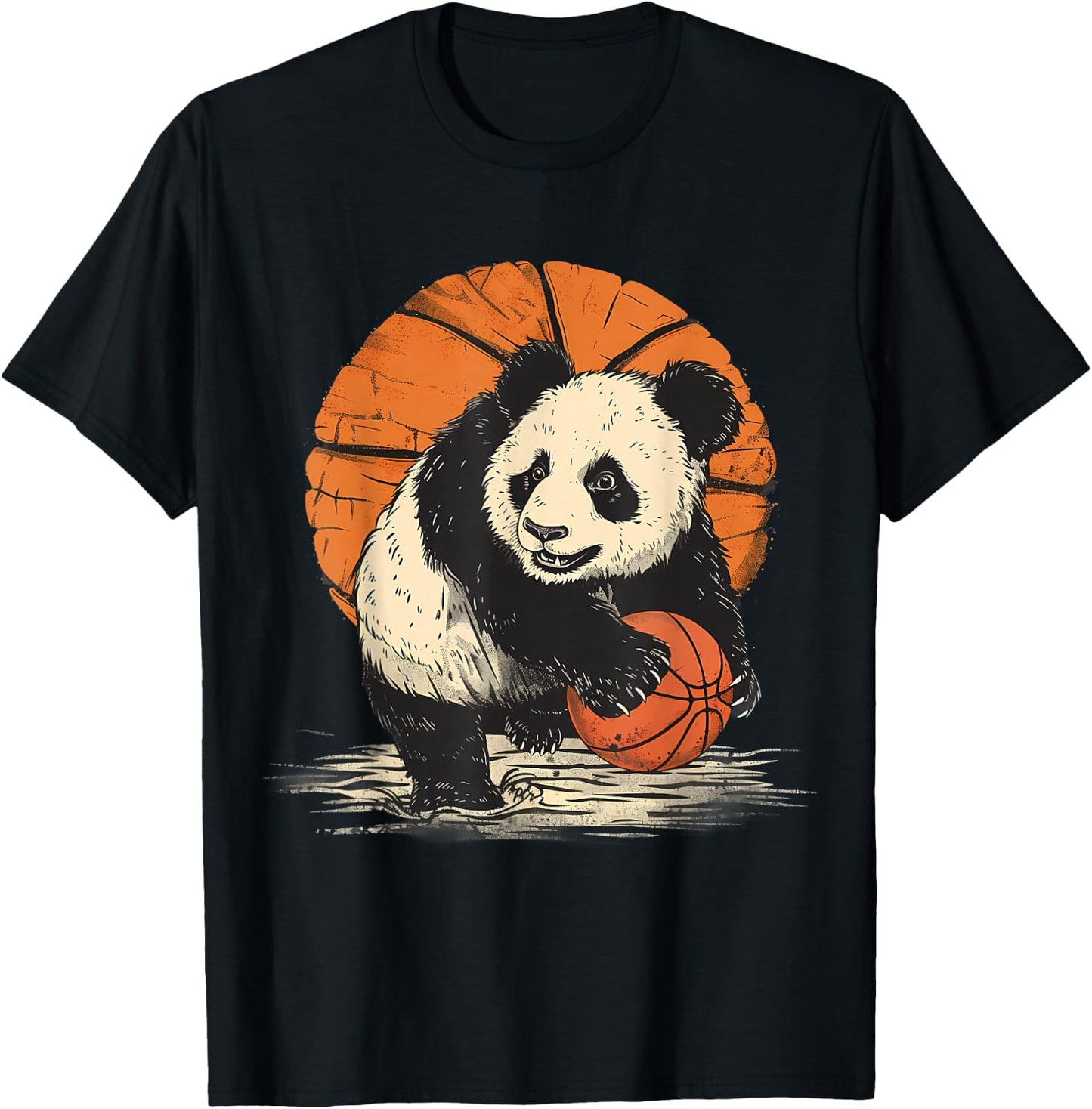 Basketball Drawing Artwork Cute Bear Basketball Hoop T-Shirt - T-Shirt | Black