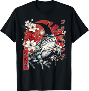 Retro Frog Japanese Streetwear Kanji Aesthetic Harajuku T-Shirt - T-Shirt | Black