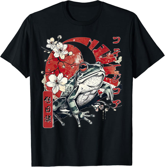 Retro Frog Japanese Streetwear Kanji Aesthetic Harajuku T-Shirt - T-Shirt | Black