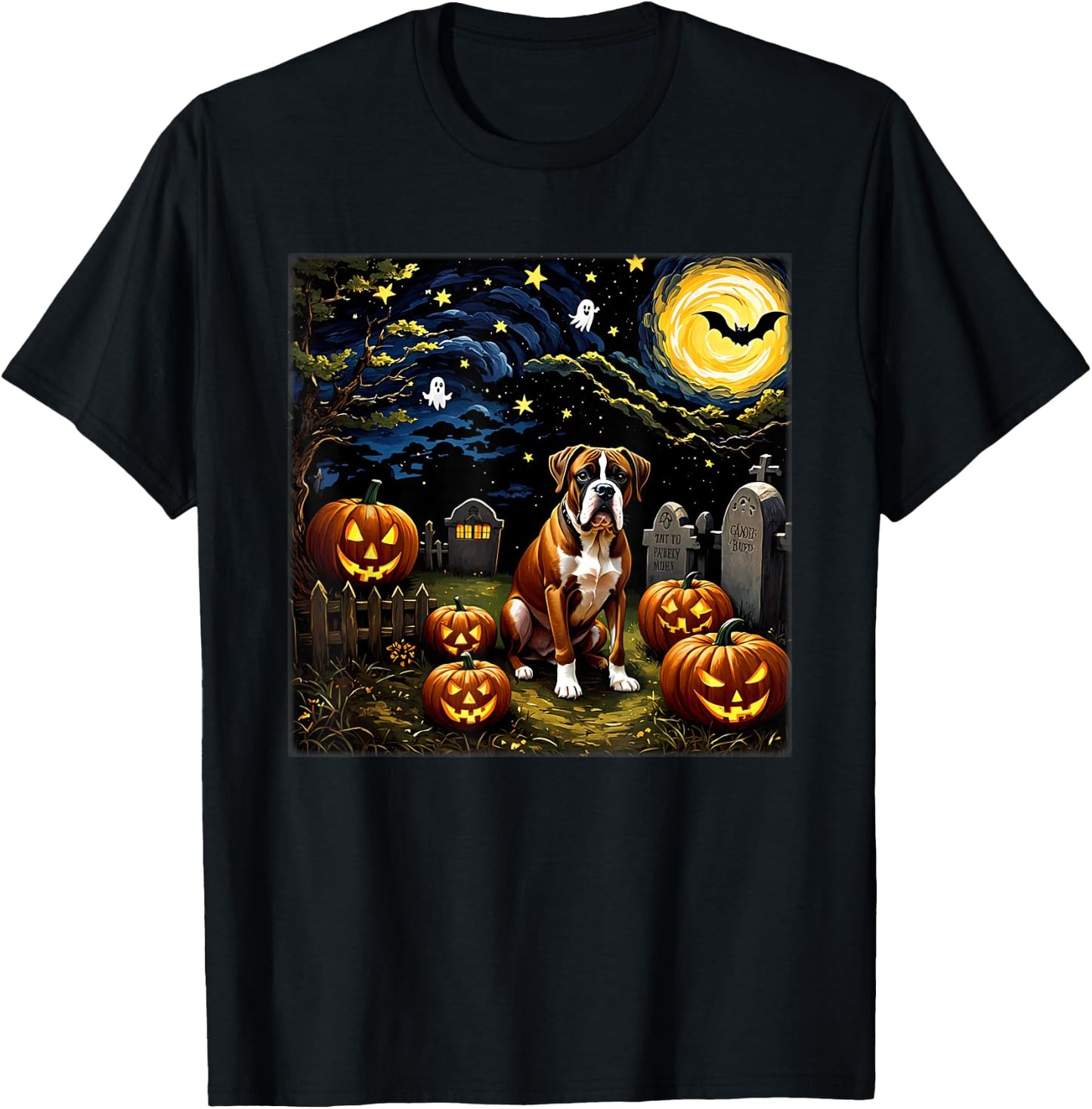 Spooky Halloween Boxer Dog Starry Night Women Kids T-Shirt - T-Shirt | Black