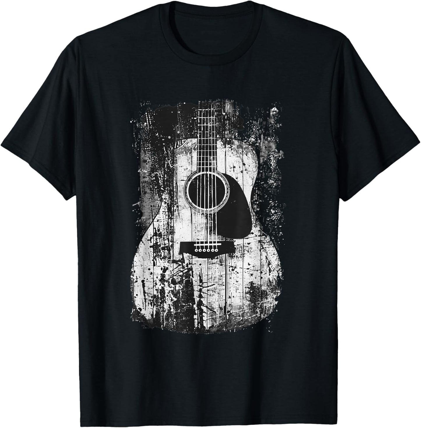 Acoustic Guitar, Vintage, Distressed, Rock & Roll Music. T-Shirt - T-Shirt | Black
