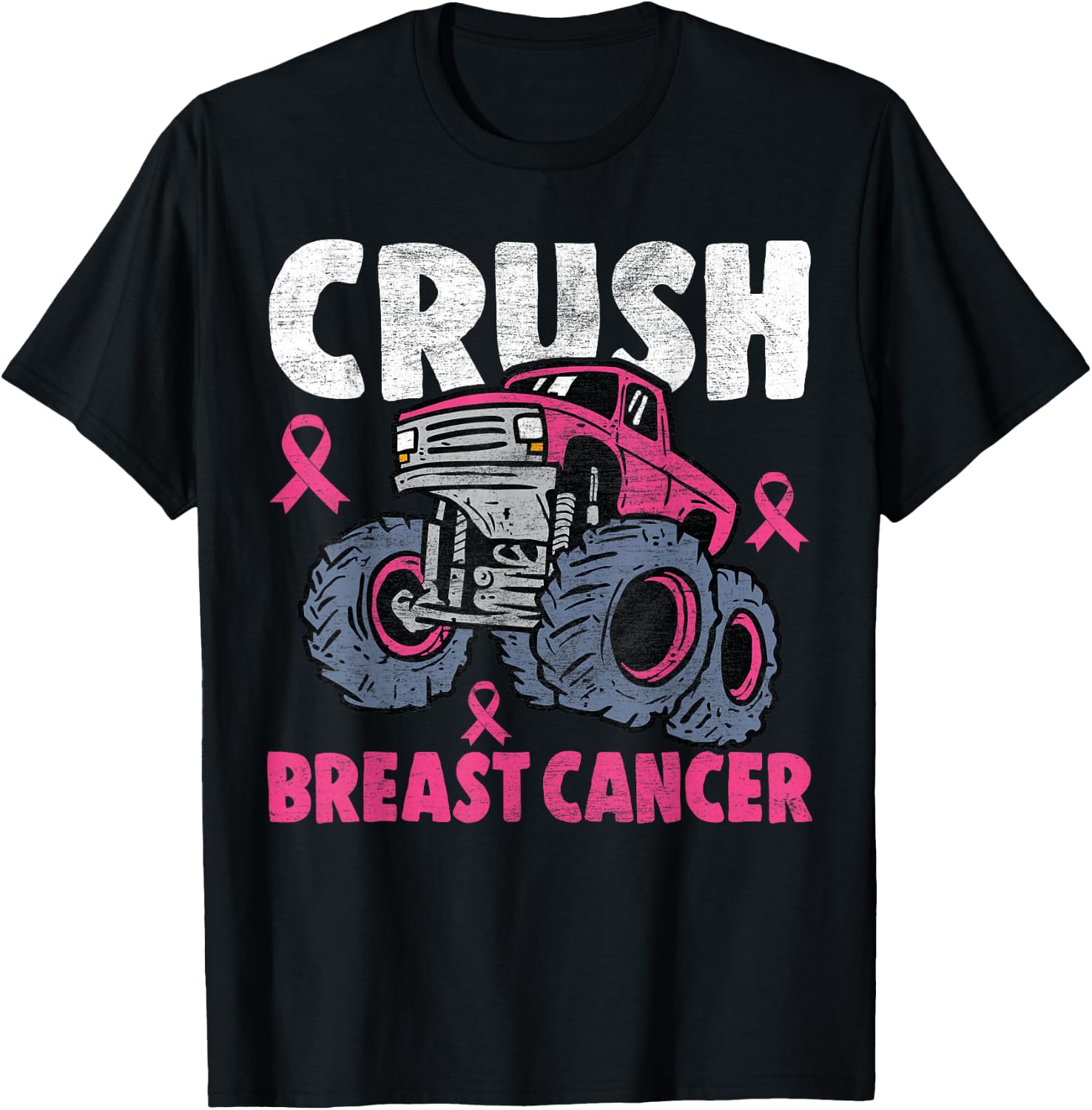 Crush Breast Cancer Awareness Monster Truck kids Boys Girls T-Shirt - T-Shirt | Black
