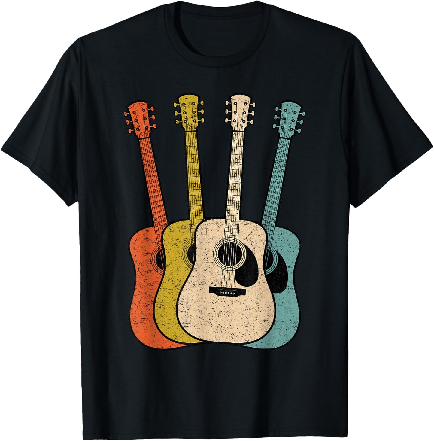 Retro Acoustic Guitar Vintage Guitarist Cool Music Graphic T-Shirt - T-Shirt | Black