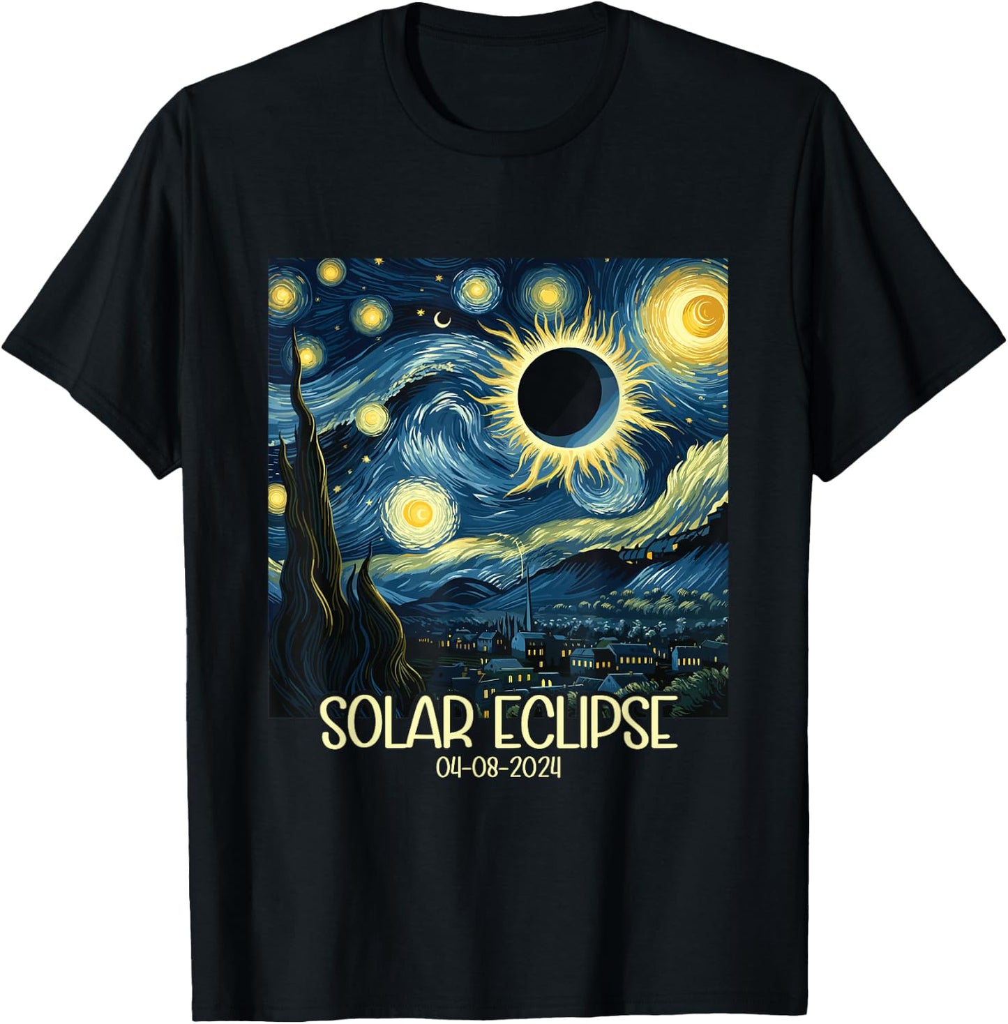 Van Gogh Starry Night Total Solar Eclipse April 8 2024 T-Shirt - T-Shirt | Black