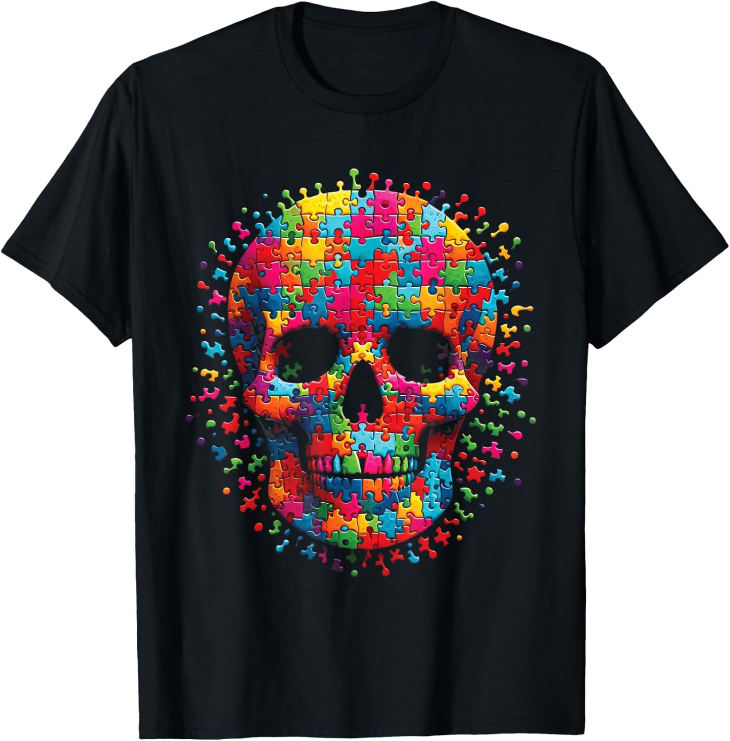 Skull Autism Awareness Autistic Supporter Men Women Boy Kids T-Shirt - T-Shirt | Black