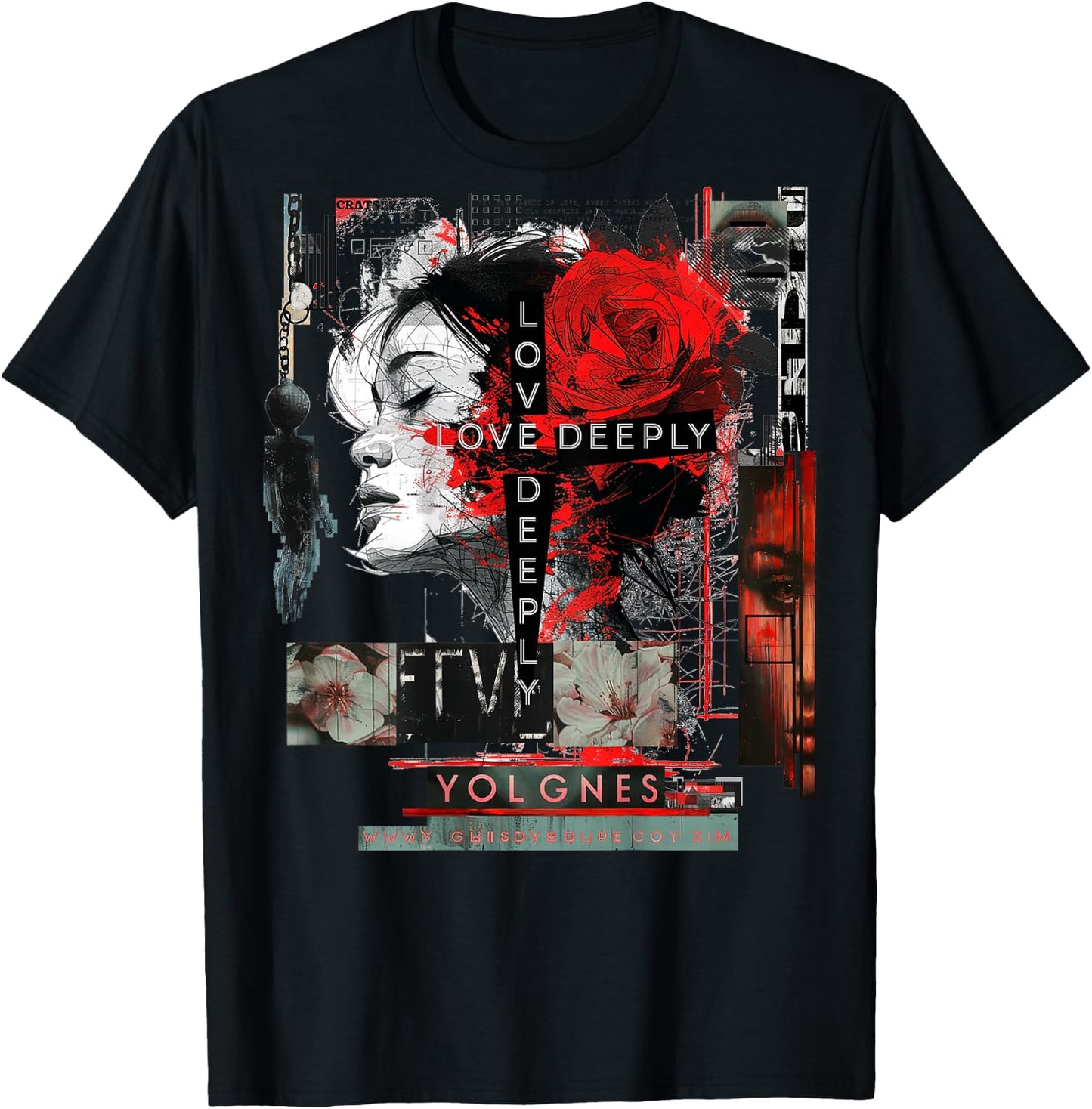 Rose | Backprint | Art Women Graphic Artwork Rose T-Shirt - T-Shirt | Black