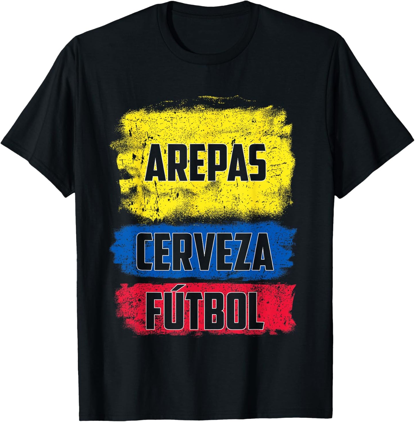 Arepas Cerveza Futbol Colombian Flag Distress Colombia Flag T-Shirt - T-Shirt | Black