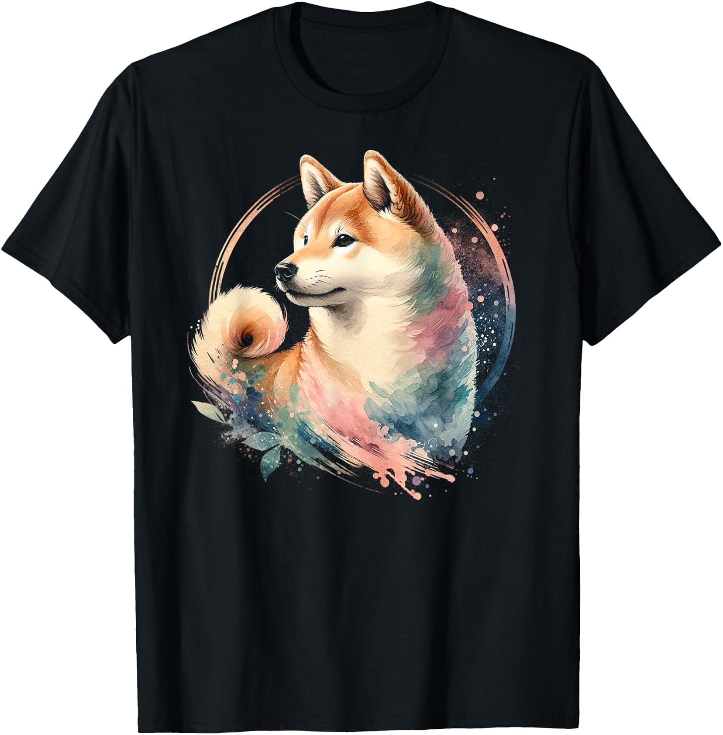 Graceful Shiba Inu in Watercolor T-Shirt - T-Shirt | Black