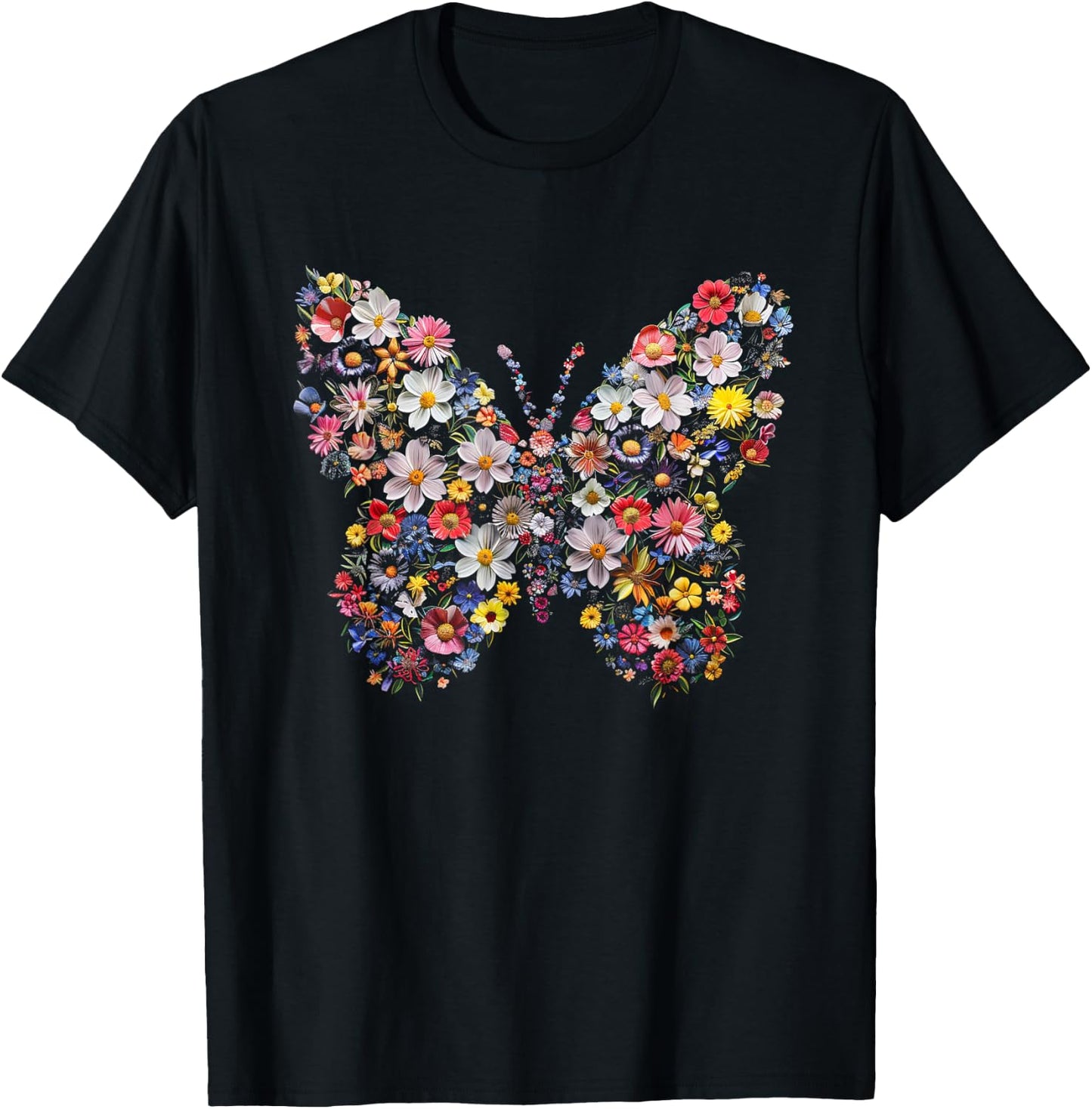 Graphic Beautiful Butterflies Flowers Funny Garden Design T-Shirt - T-Shirt | Black