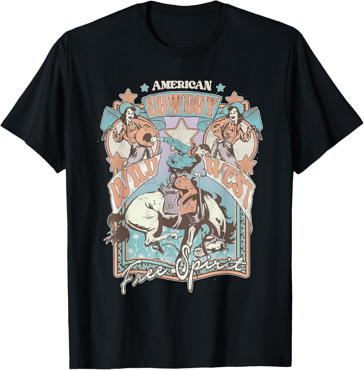 Western American Rodeo Cowboy Wild West Free Spirit T-Shirt - T-Shirt | Black