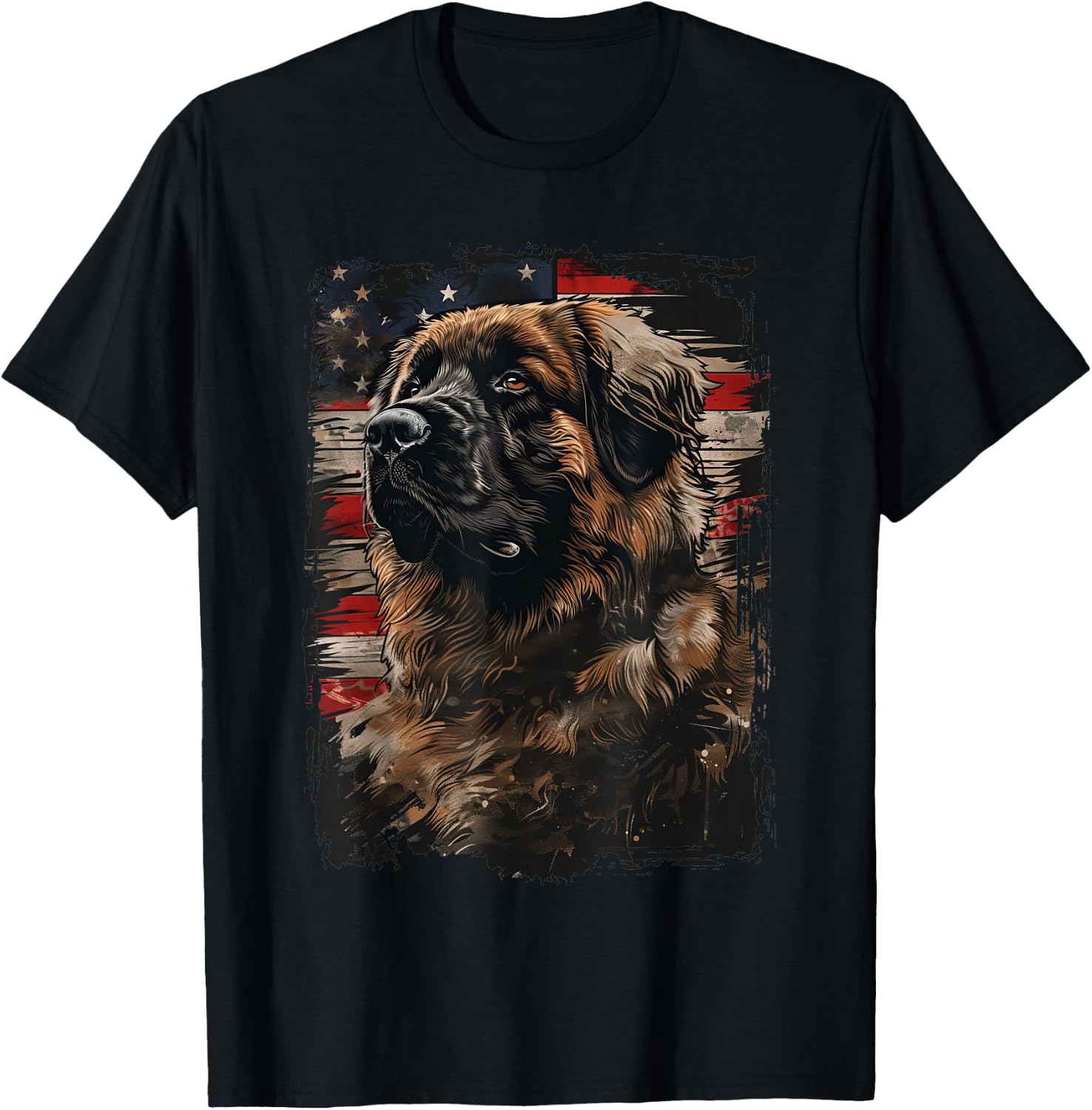 Leonberger American Flag T-Shirt - T-Shirt | Black