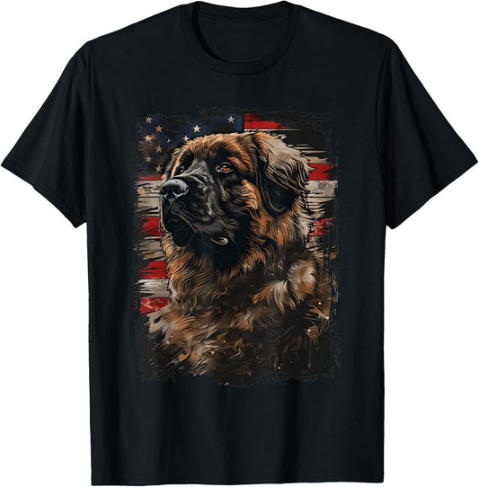 Leonberger American Flag T-Shirt - T-Shirt | Black