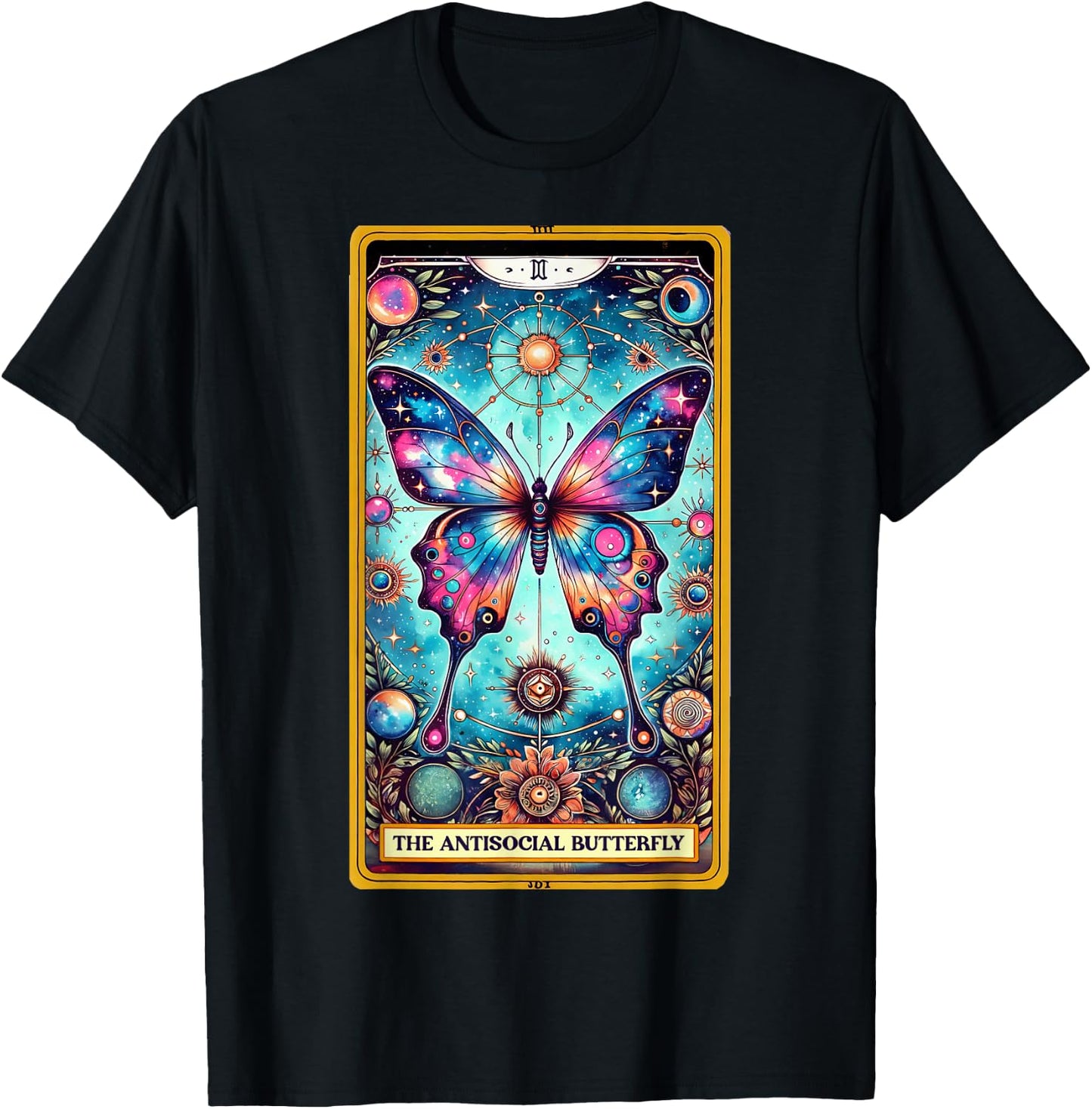 Anti Social Butterfly Tarot Card Galaxy Floral Introvert T-Shirt - T-Shirt | Black