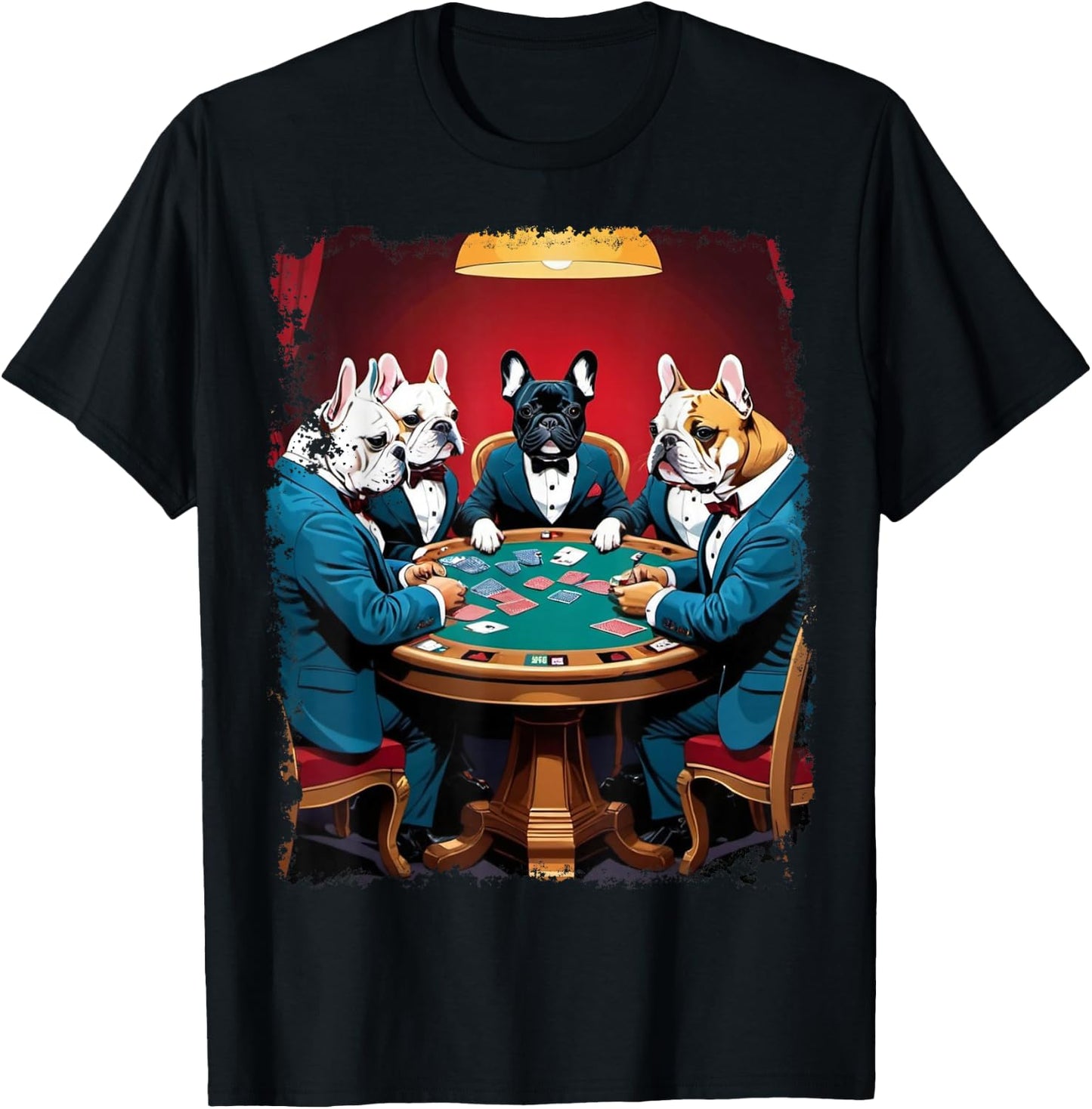 Pop Art Gambling French Bulldog Playing Poker Cards T-Shirt - T-Shirt | Black