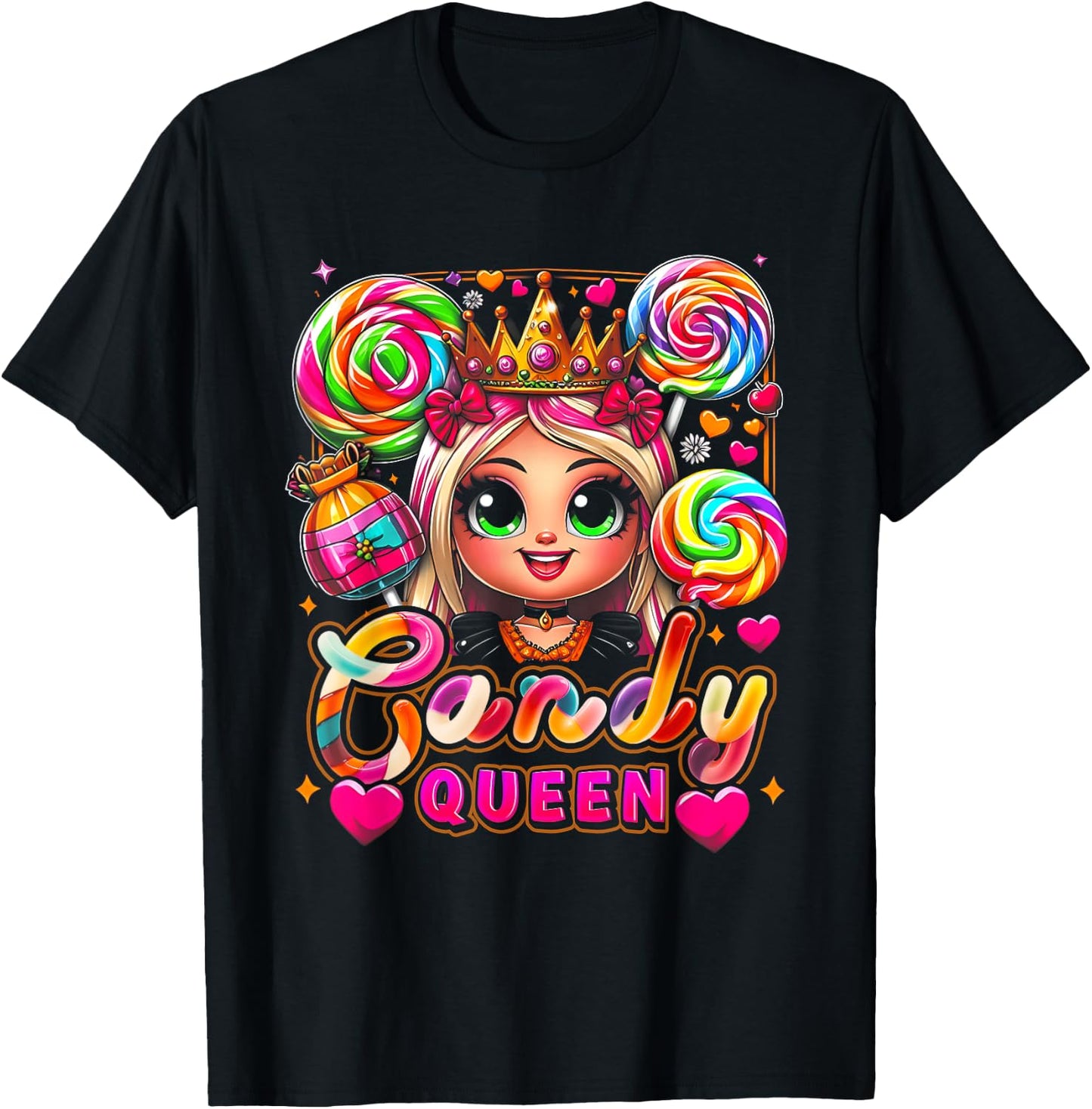 Funny Halloween Candy a Queen Lollipop Lover Girls Colorful T-Shirt - T-Shirt | Black
