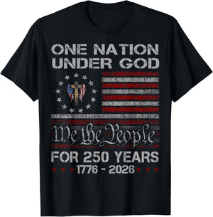 One Nation Under God 250 Years 250th Anniversary USA Flag T-Shirt - T-Shirt | Black