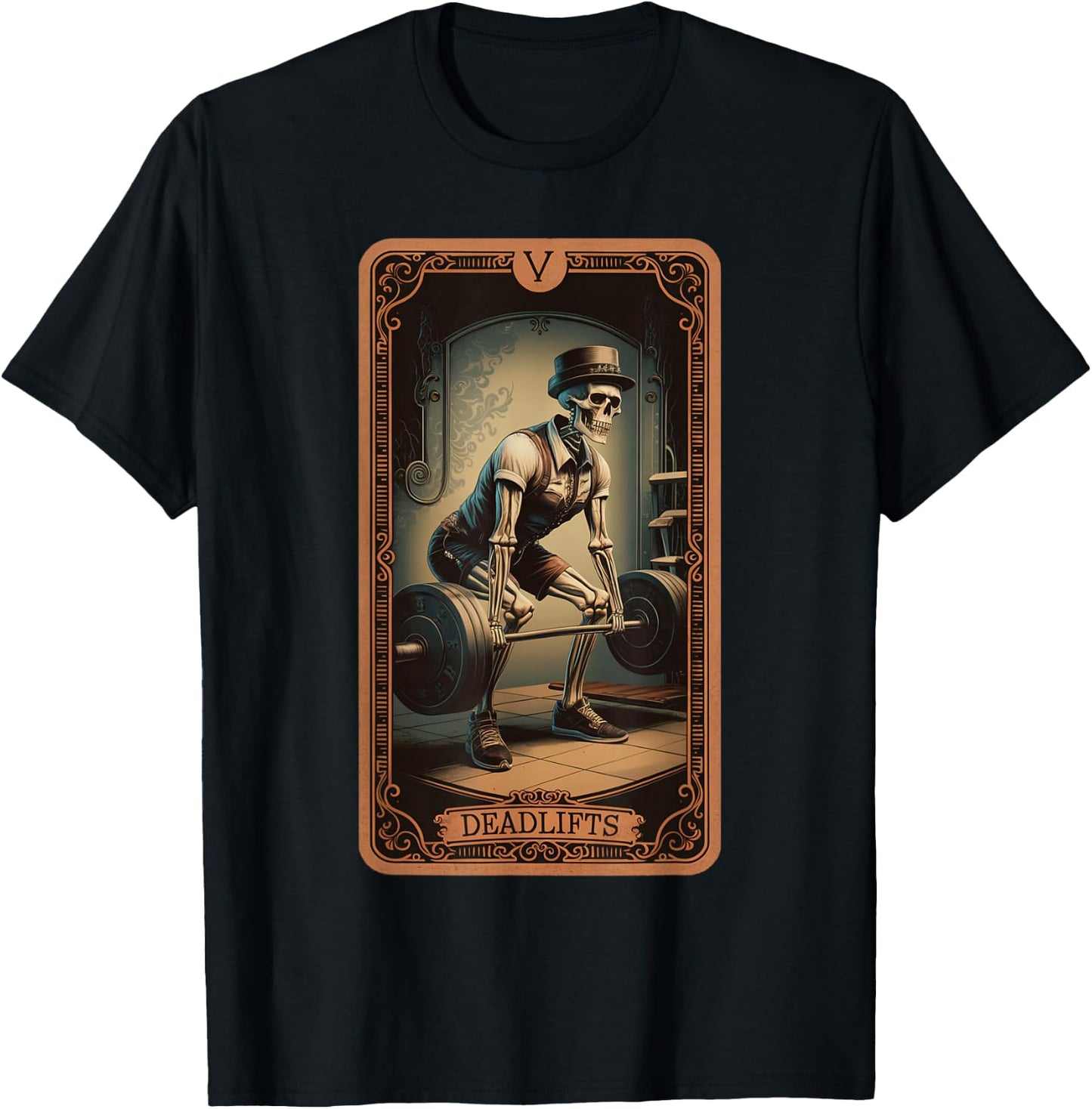 Tarot Card Skeleton Deadlifts Powerlifting Weightlifting Gym T-Shirt - T-Shirt | Black