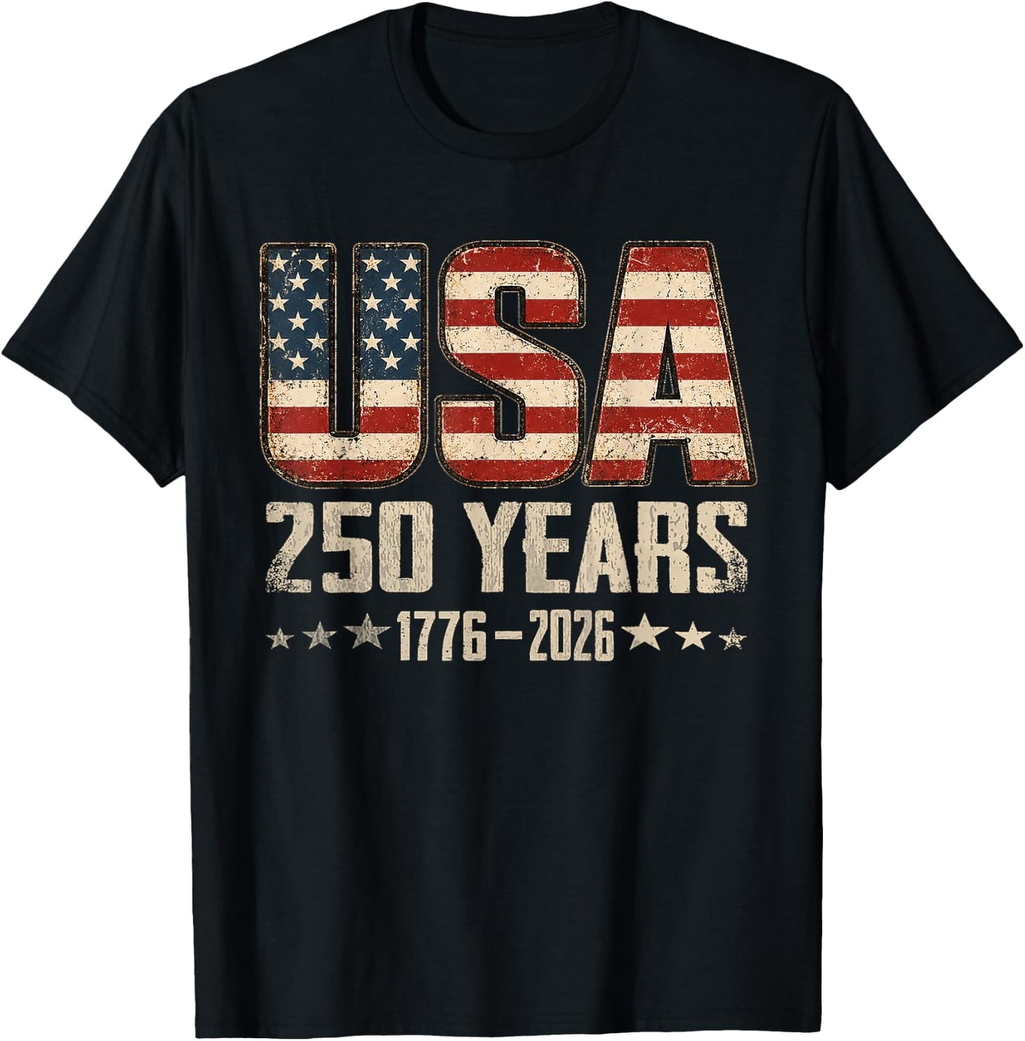 Vintage USA 250 Years 1776-2026 4th July US Flag Patriotic T-Shirt - T-Shirt | Black