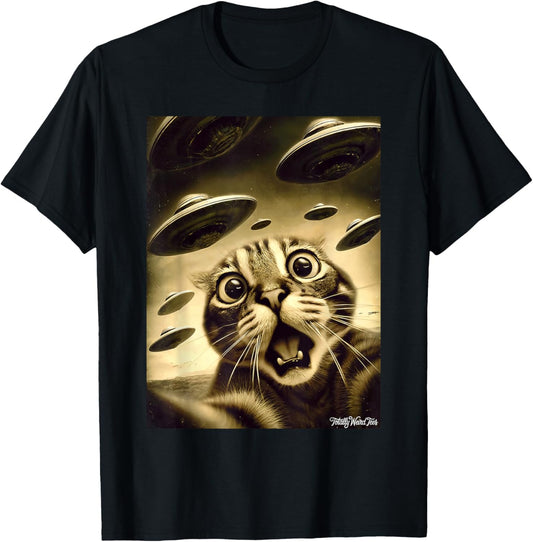 Funny Cat UFO Invasion Alien Fun T-Shirt - T-Shirt | Black