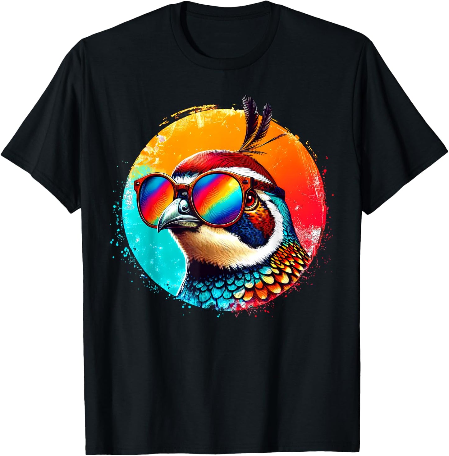 Cool Tie Dye Quail Sunglasses Bird Illustration Art T-Shirt - T-Shirt | Black